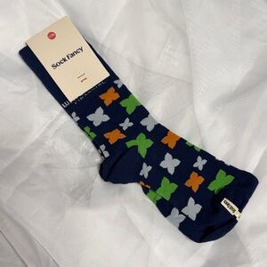Men’s Navy Floral Crew Socks - Green & Orange Accents